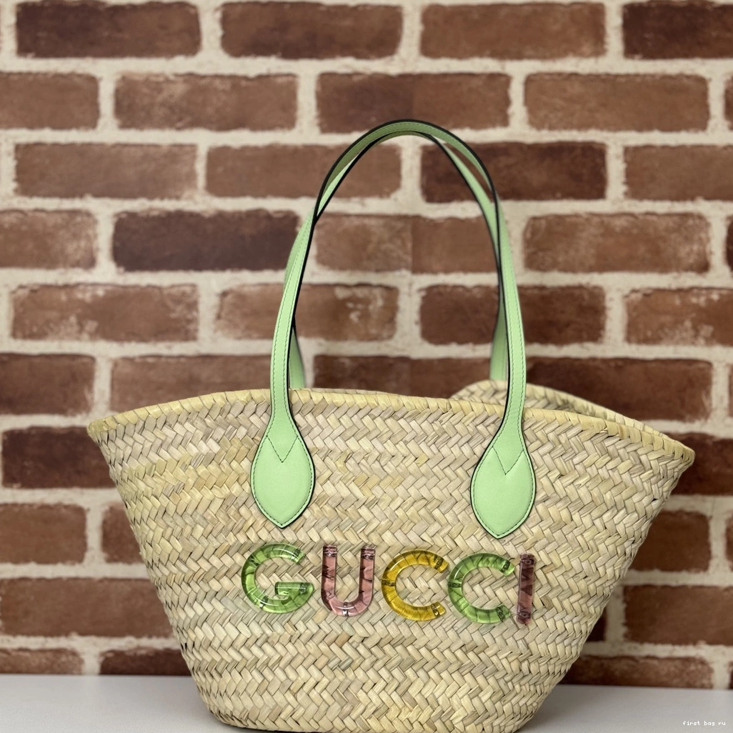 WITH STRAW TOTE GUCCI SMALL GUCCI LOGO 0712